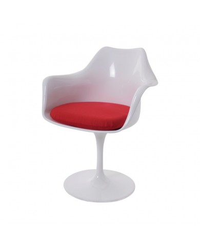 Weißer TULIP-Sessel mit Kissen aus Stoff, Leder oder Samt in