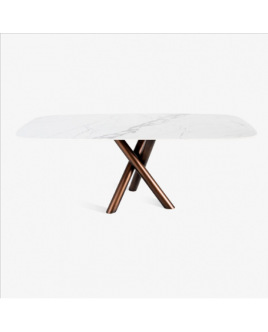 X-TABLE table with barrel-shaped ceramic top in various sizes