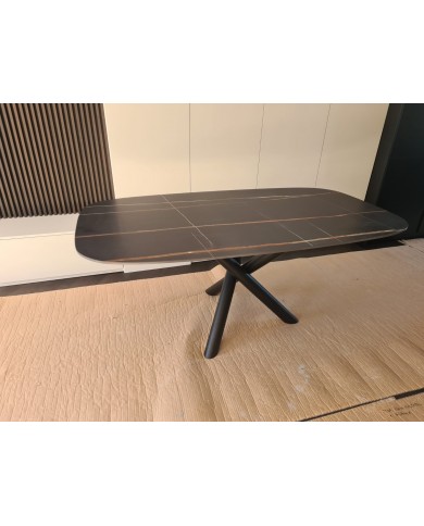 Table X-TABLE avec plateau en céramique en forme de tonneau en