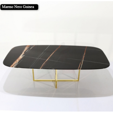 AVA-Tisch mit tonnenförmiger Nero-Guinea-Marmorplatte in