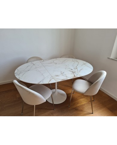 Extendable TULIP table, round/oval top in ceramic, various