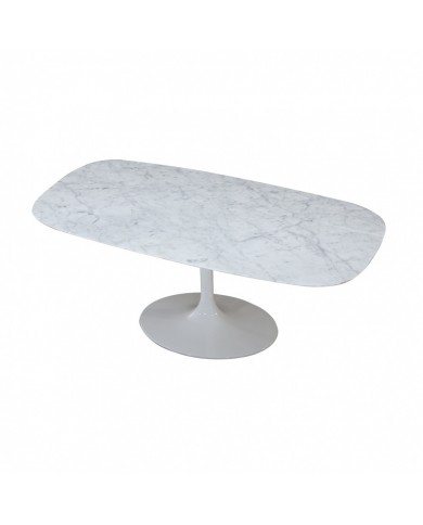 Table TULIP avec plateau tonneau en marbre de Carrare
