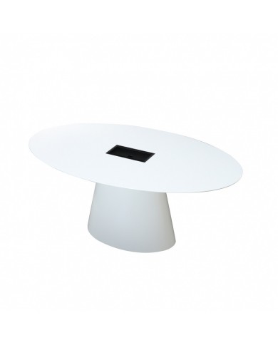 ANDROMEDA office table in liquid laminate with central socket
