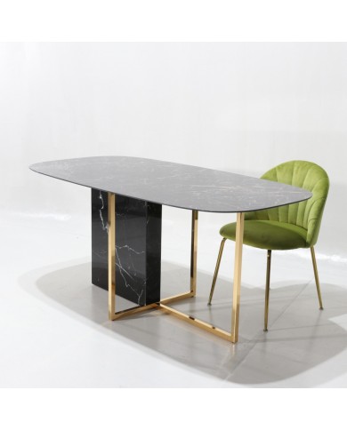 Table MINERVA avec plateau en forme de tonneau en céramique