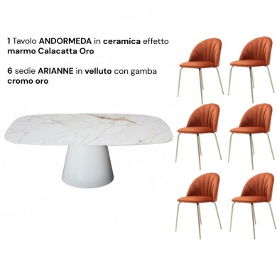 Table ANDROMEDA plateau CÉRAMIQUE effet marbre forme tonneau +