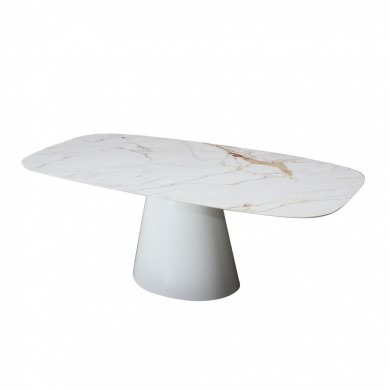 Table ANDROMEDA plateau CÉRAMIQUE effet marbre forme tonneau +