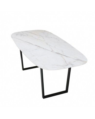 Table ARTE avec plateau en forme de tonneau en céramique
