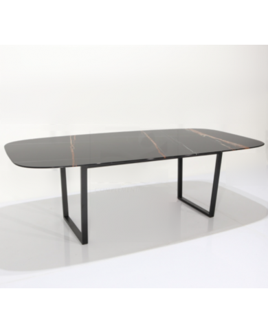 Table ARTE avec plateau en forme de tonneau en marbre