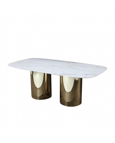DUBBLE C Tisch mit Tonnenplatte aus Keramik in verschiedenen