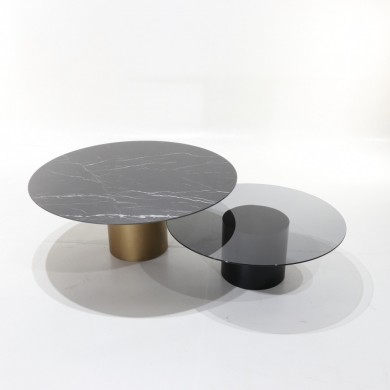 Ensemble de 2 tables basses MEDA en céramique et verre