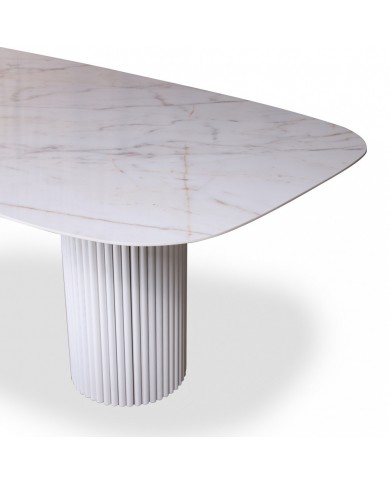Tisch aus Teakholz mit zwei Basen, Keramikplatte in