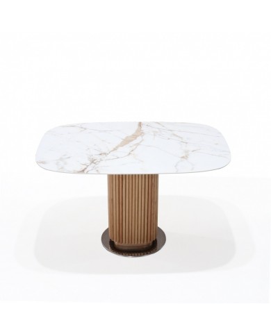 TEAK TWO table with barrel-shaped ceramic top in various sizes