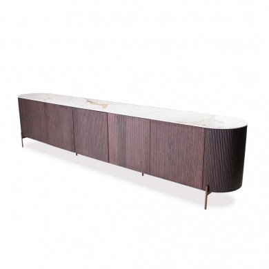 Sideboard ROUND TEAK ceramic top various finishes and sizes