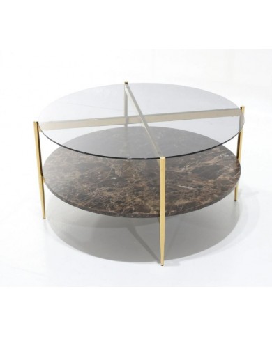 Table basse PURE 2 avec plateau en verre et marbre Emperador