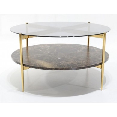 Tavolino PURE 2 con piano in vetro e marmo Emperador