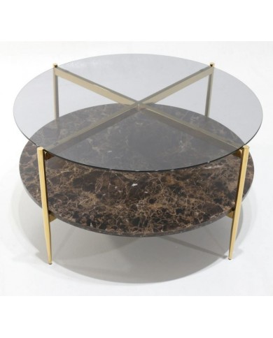 PURE 2 coffee table with glass top and Emperador marble