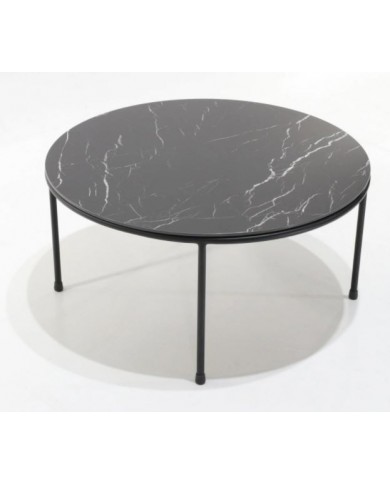Table basse ronde STORAGE en céramique effet marbre
