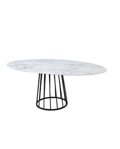 BASKET table with round or oval ceramic top, various finishes