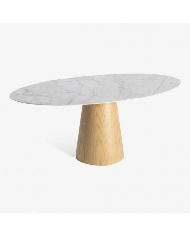 Table ovale ANDROMEDA en céramique avec base en bois MDF