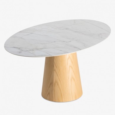 Tavolo ANDROMEDA ovale in ceramica con base in legno MDF