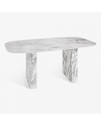 LINEAR table with barrel-shaped top in Carrara marble, various
