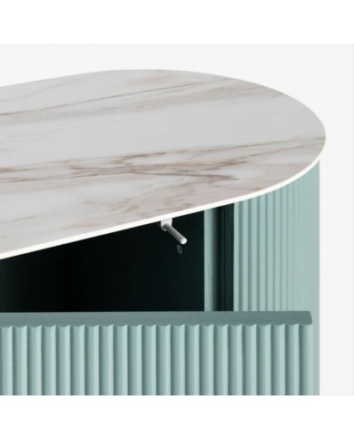 Sideboard ROUND TEAK laccata, piano in ceramica varie finiture