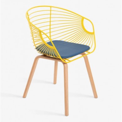 EVA-Stuhl mit Holzbein und Lederkissen in verschiedenen Farben