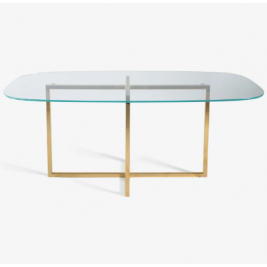 AVA barrel-shaped table with tempered glass top in various sizes and finishes