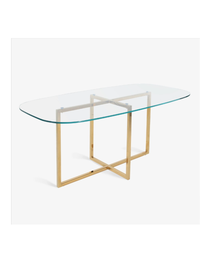 AVA barrel-shaped table with tempered glass top in various sizes and finishes