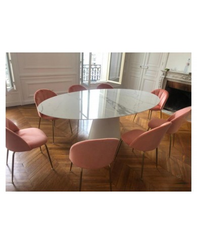 Tavolo ANDROMEDA piano in CERAMICA effetto marmo ovale+ 6 sedie