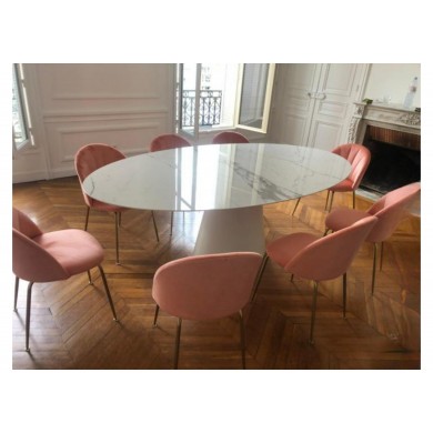 Tavolo ANDROMEDA piano in CERAMICA effetto marmo ovale+ 6 sedie