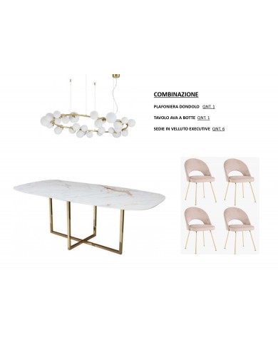 AVA TABLE MARBLE-EFFECT CERAMIC TOP + 6 EXECUTIVE VELVET CHAIRS
