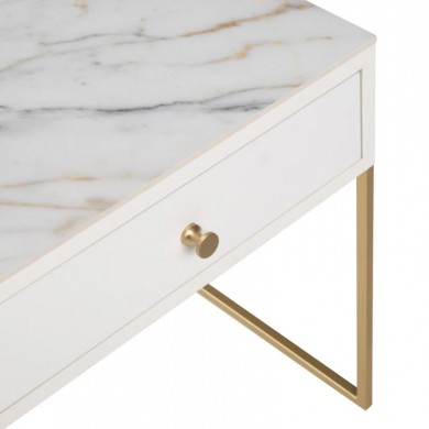 LIMBO BEDSIDE TABLE WITH WOODEN DRAWER, CERAMIC TOP AND METAL
