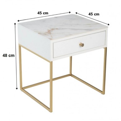 LIMBO BEDSIDE TABLE WITH WOODEN DRAWER, CERAMIC TOP AND METAL