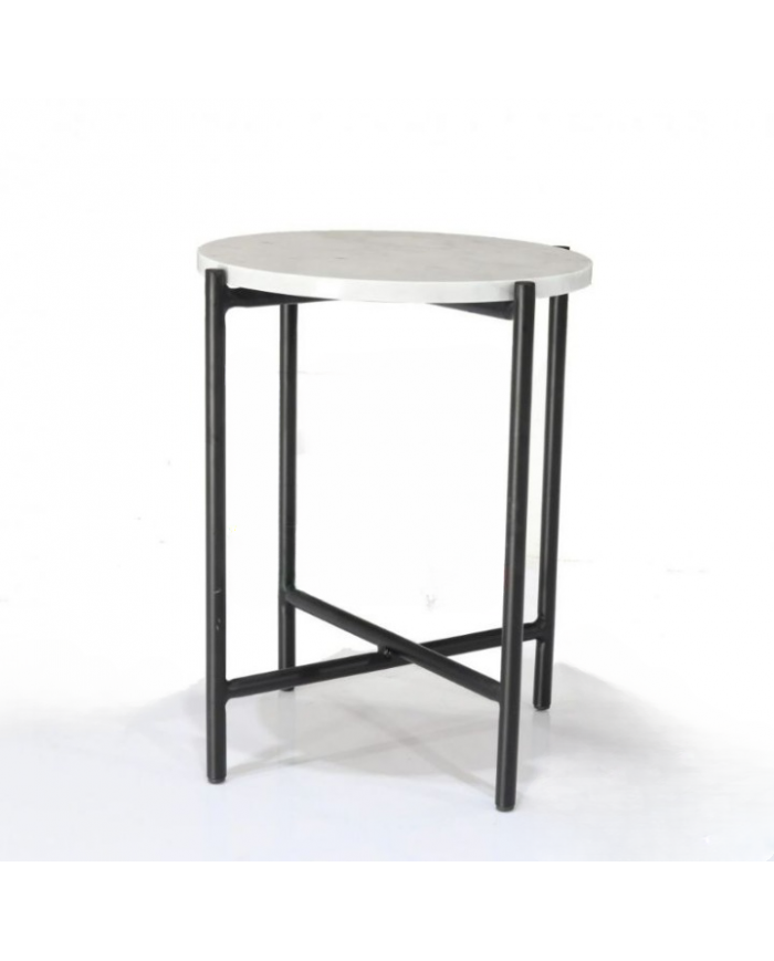 AMBROGIO TABLE WITH ROUND CARRARA MARBLE TOP AND METAL BASE