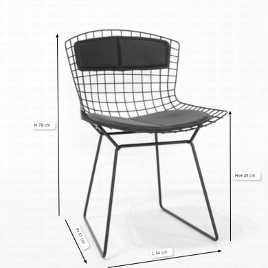 BERTOIA chair with seat and shoulder cushion in fabric or leather in various colours