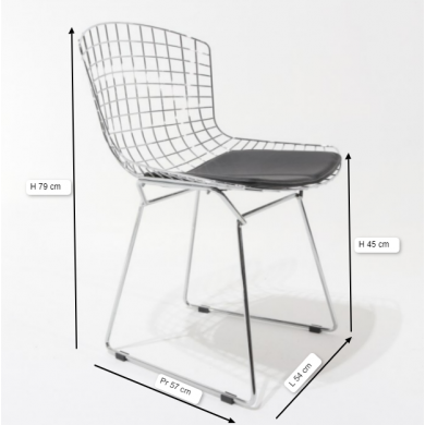 BERTOIA chair with cushion in fabric or leather in various colours