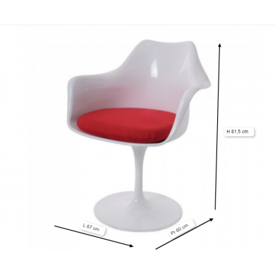 TULIP armchair in white FIBERGLASS with cushion in fabric, leather or velvet in various colours