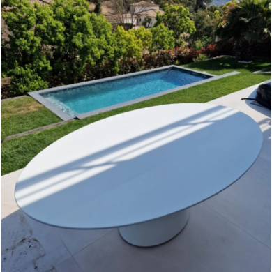 ANDROMEDA OUTDOOR LIQUID LAMINATE TABLE TONDO/OVAL VARIOUS SIZES AND FINISHES